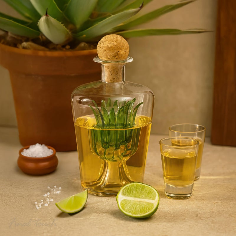 Final Touch Agave Tequila Decanter - 850ml Handmade Bottle with Natural Cork Stopper and Wide Spout for Smooth Pouring - Inspired by Agave Plant for Tequila Serving (TQ5301) - Image 2